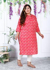 Women Printed Cotton Blend Straight Kurta (100001-Pink)