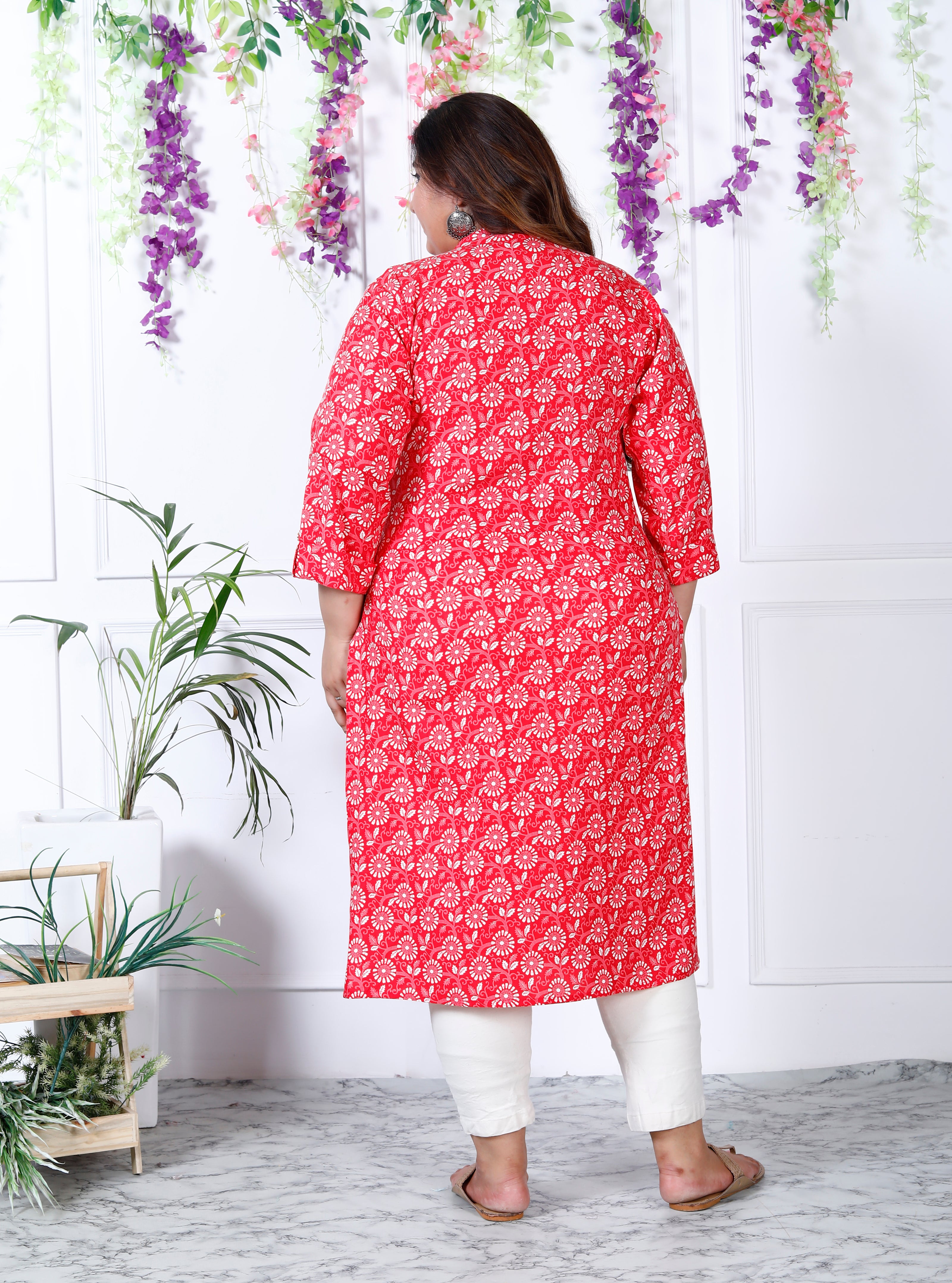 Women Printed Cotton Blend Straight Kurta (100001-Pink)