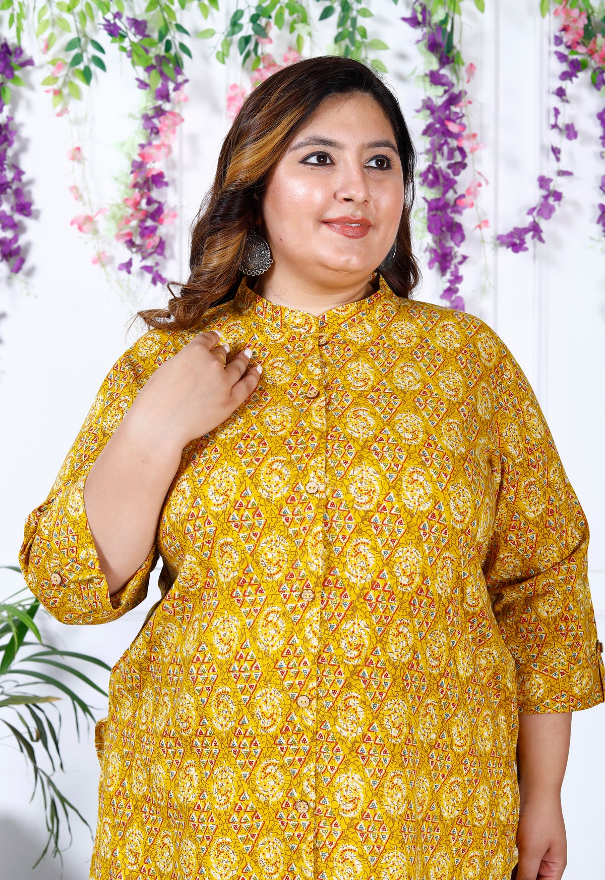 Women Printed Pure Cotton A-line Kurta (100002-Mustard)