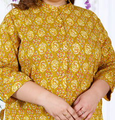 Women Printed Pure Cotton A-line Kurta (100002-Mustard)