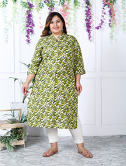 Women Printed Cotton Blend A-line Kurta (100003-Green)