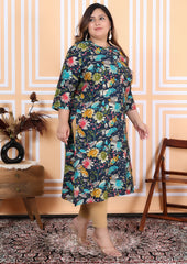 Women Printed Muslin A-line Kurta (100005-Blue)