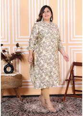 Women Printed Muslin A-line Kurta (100006-Beige)