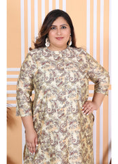 Women Printed Muslin A-line Kurta (100006-Beige)