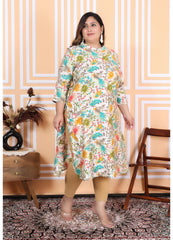 Women Printed Muslin A-line Kurta (100007-Multicolor)