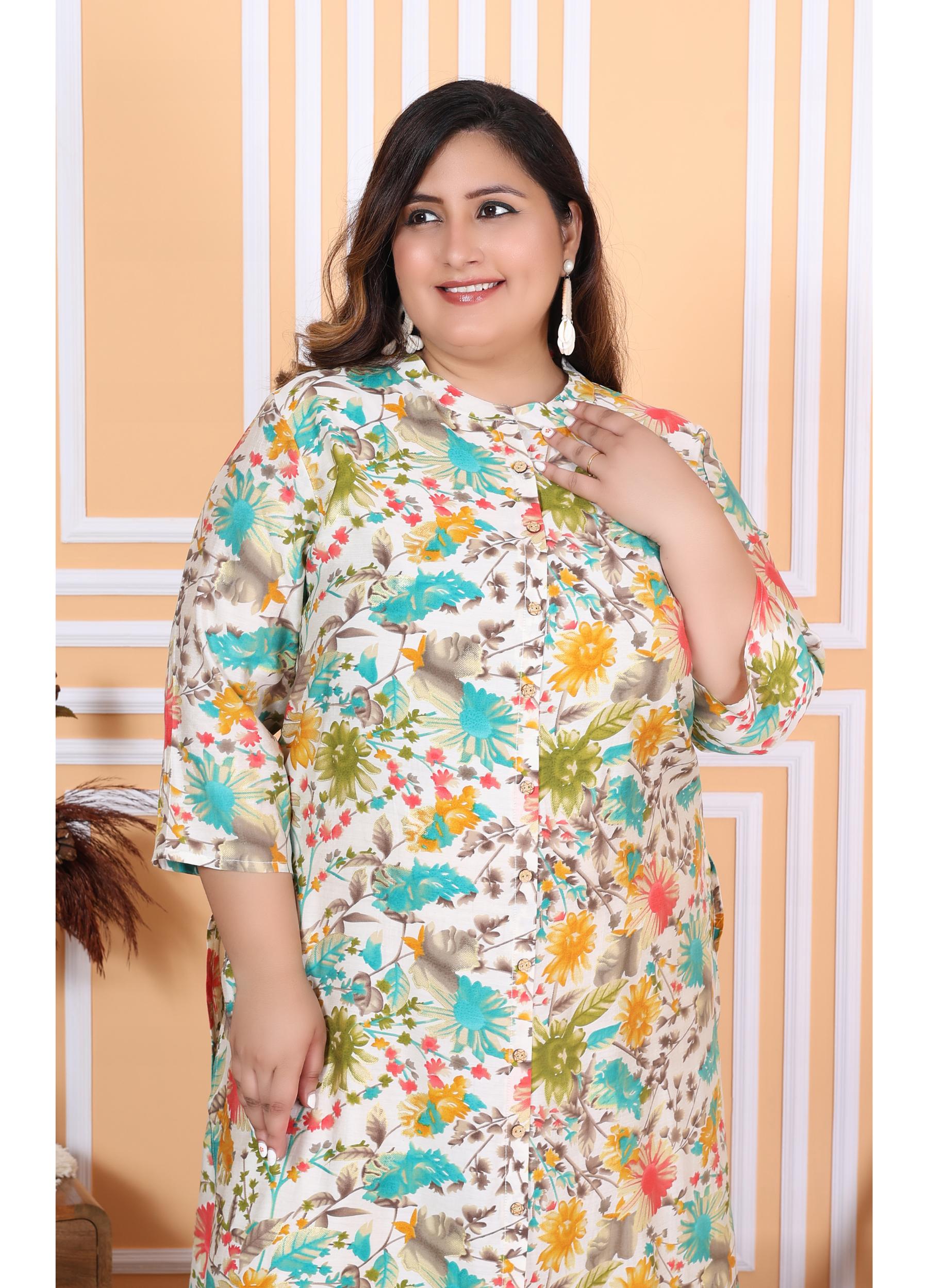 Women Printed Muslin A-line Kurta (100007-Multicolor)