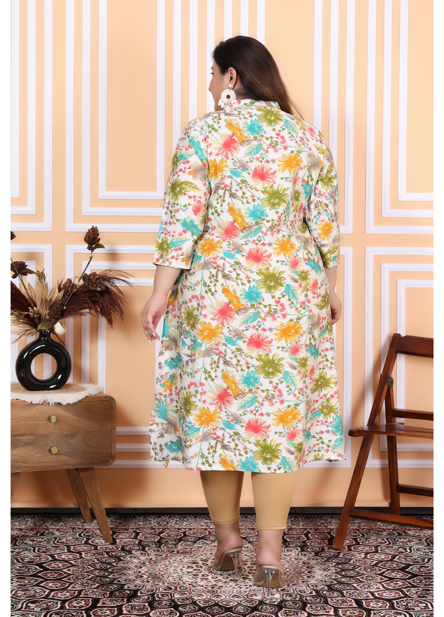 Women Printed Muslin A-line Kurta (100007-Multicolor)