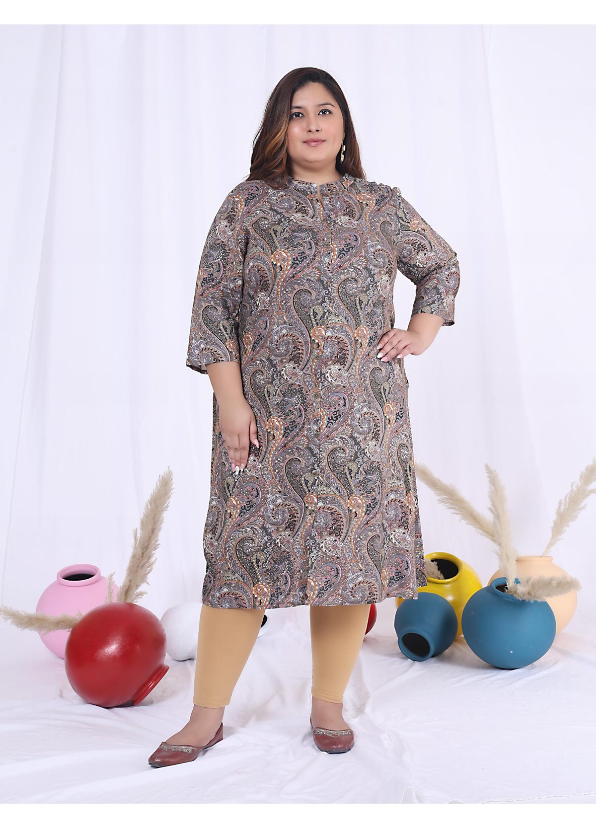 Women Printed Cotton Blend A-line Kurta (100008-Multicolor)