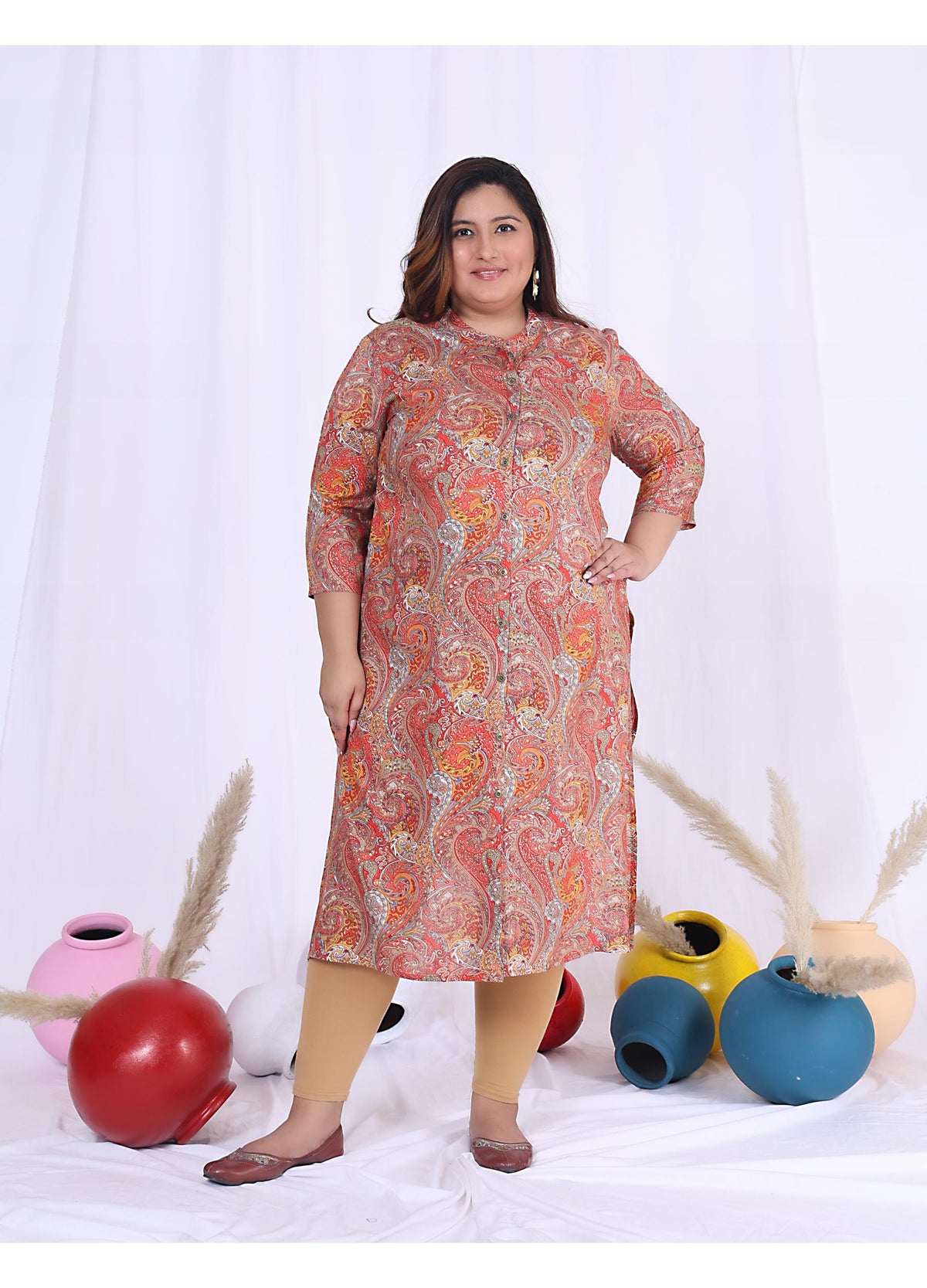 Women Printed Cotton Blend A-line Kurta (100009-Multicolor)