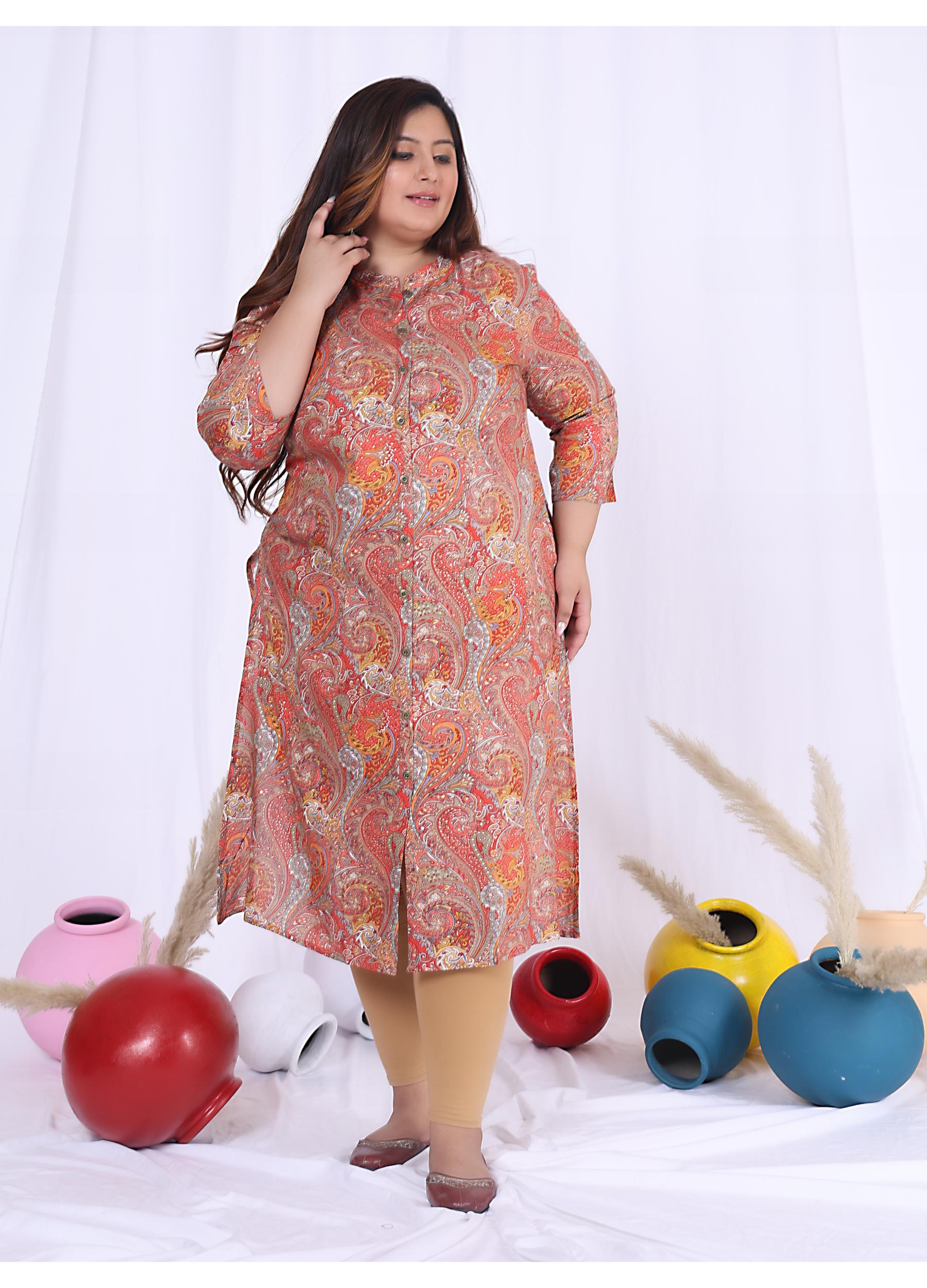 Women Printed Cotton Blend A-line Kurta (100009-Multicolor)