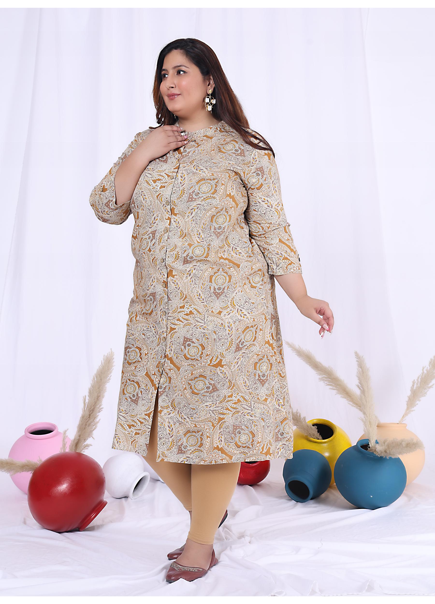 Women Printed Cotton Blend A-line Kurta (100011-Multicolor)