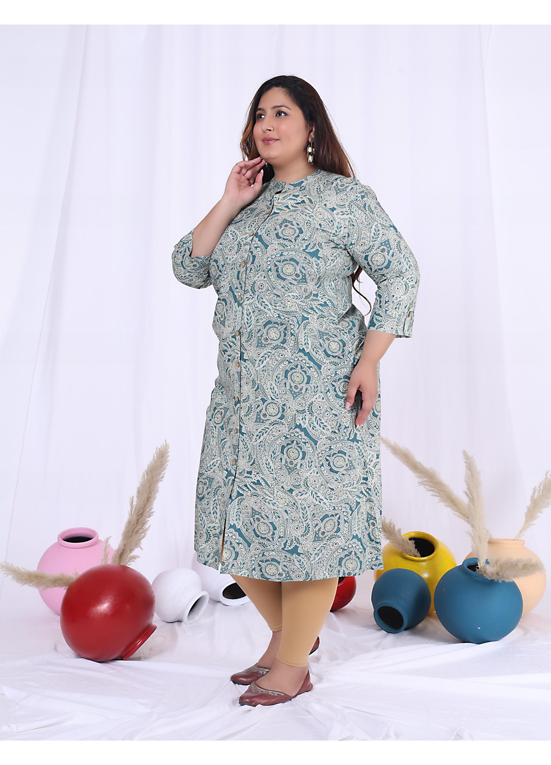 Women Printed Cotton Blend A-line Kurta (100013-Multicolor)