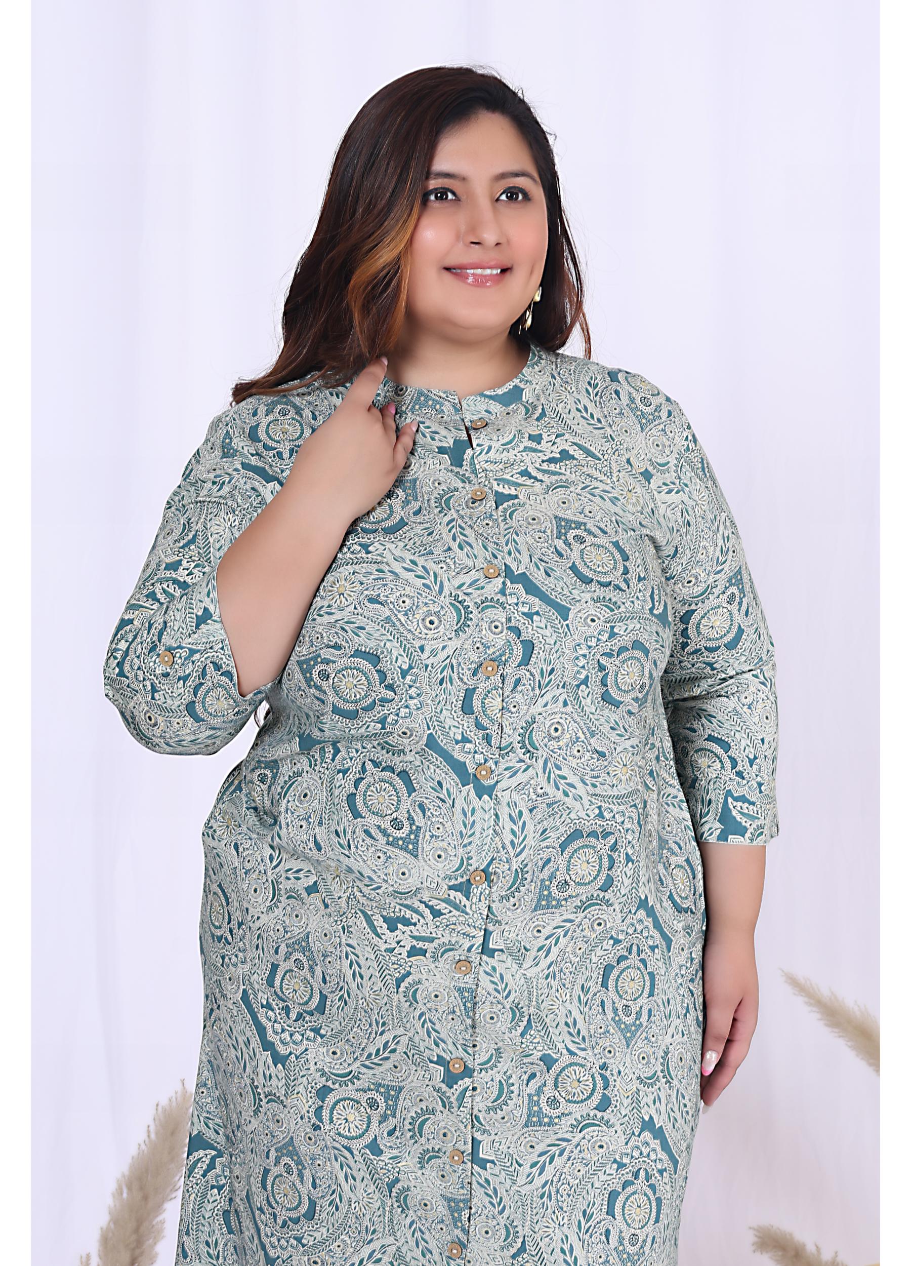 Women Printed Cotton Blend A-line Kurta (100013-Multicolor)