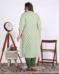 Women Printed Cotton Blend Straight Kurta (100015-Green)