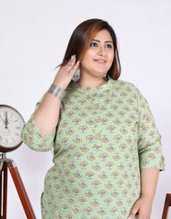 Women Printed Cotton Blend Straight Kurta (100015-Green)