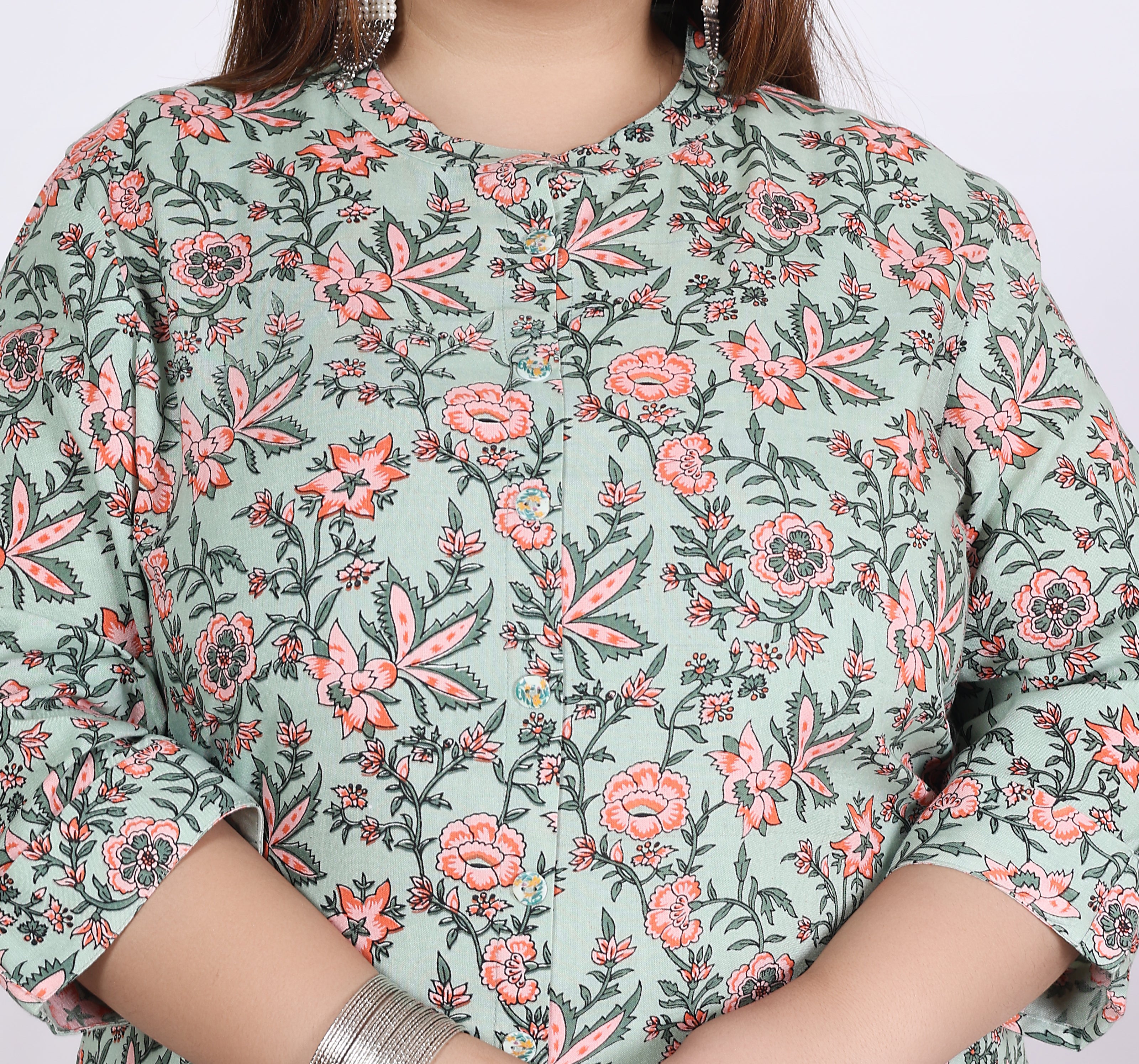 Women Printed Cotton A-line Kurta (100016-Green)