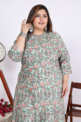 Women Printed Cotton A-line Kurta (100016-Green)