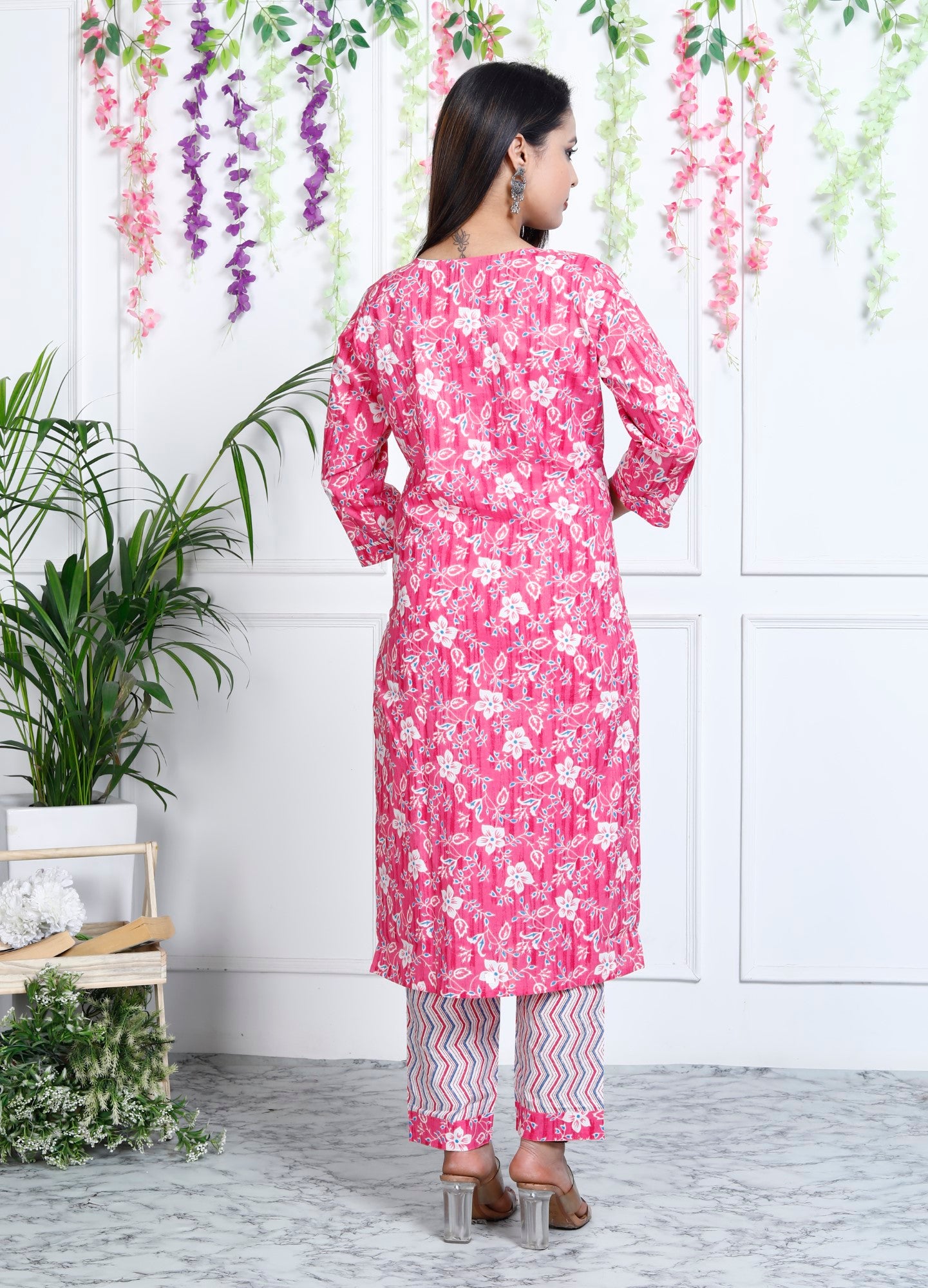 Pink Cotton Printed Embroidered Kurta Pant Set with Dupatta