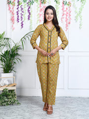 Brown Cotton Printed Night Wear