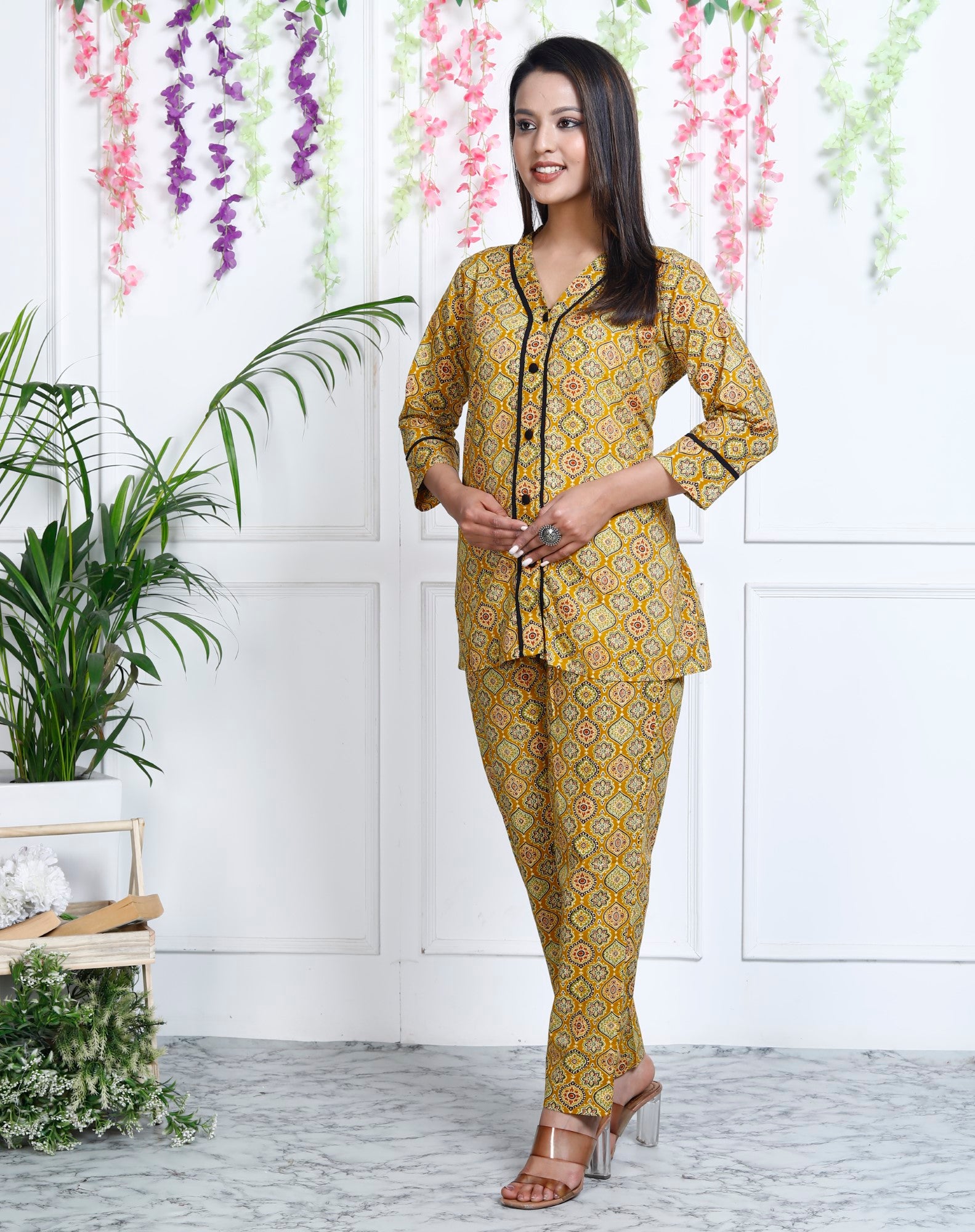 Brown Cotton Printed Night Wear