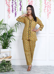 Brown Cotton Printed Night Wear