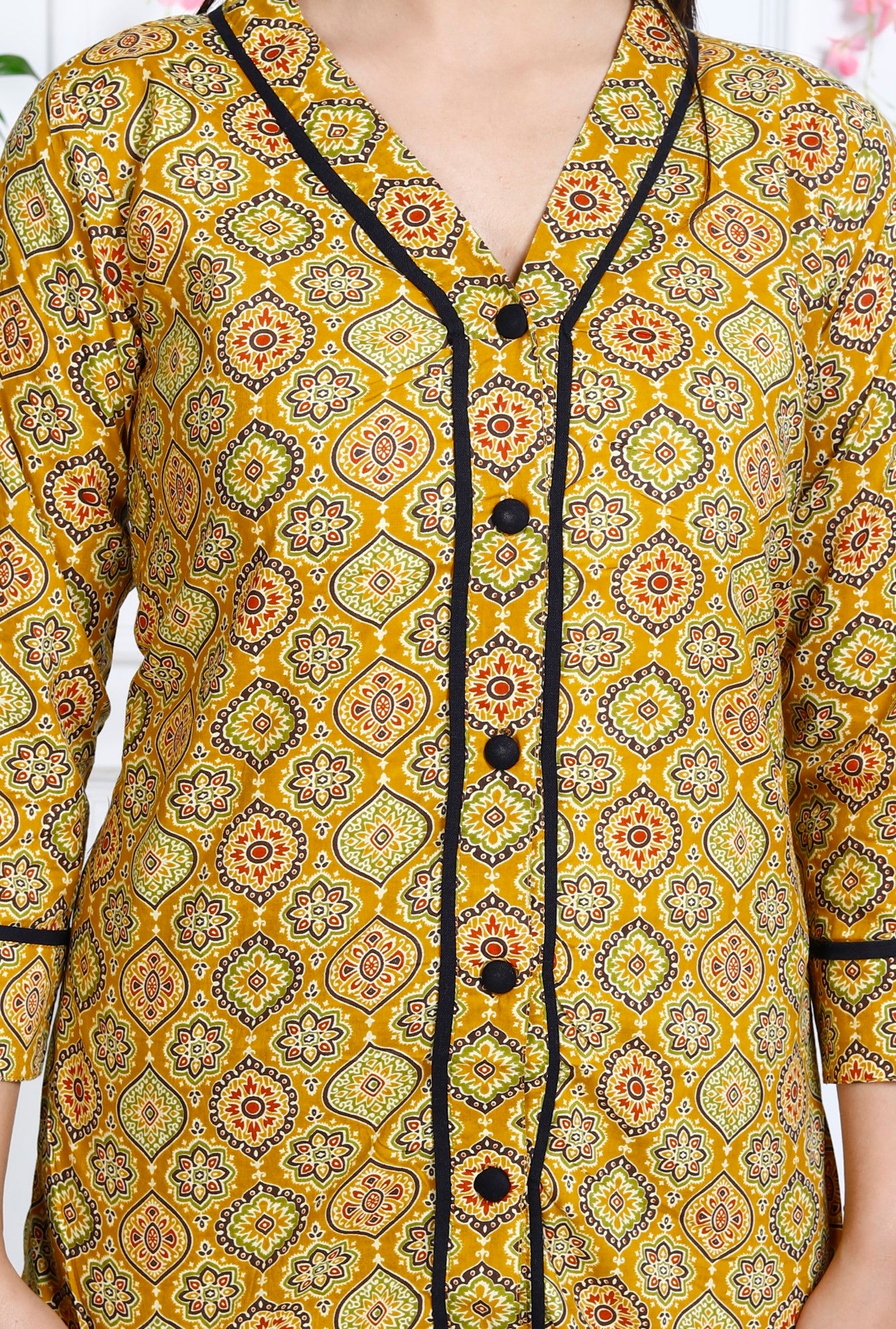 Brown Cotton Printed Night Wear