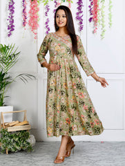 Green Muslin Floral Printed Anarkali Kurta -1106