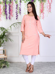 Peach Cotton Solid Print Straight Kurta-1031