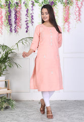 Peach Cotton Solid Print Straight Kurta-1031