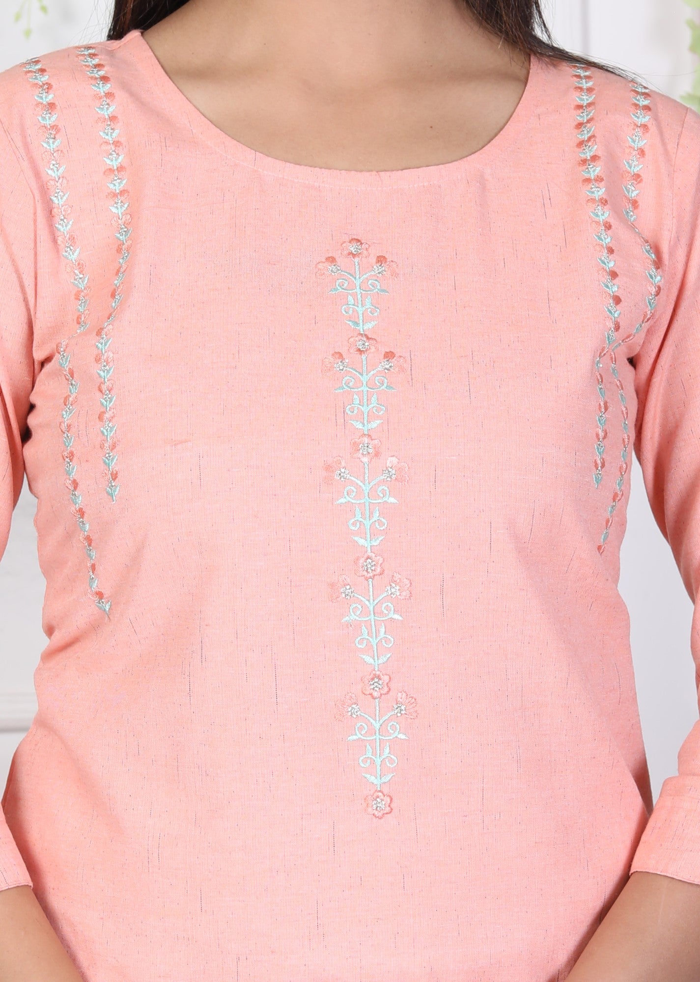 Peach Cotton Solid Print Straight Kurta-1031