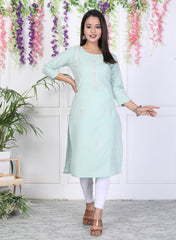 Blue Cotton Solid Print Straight Kurta