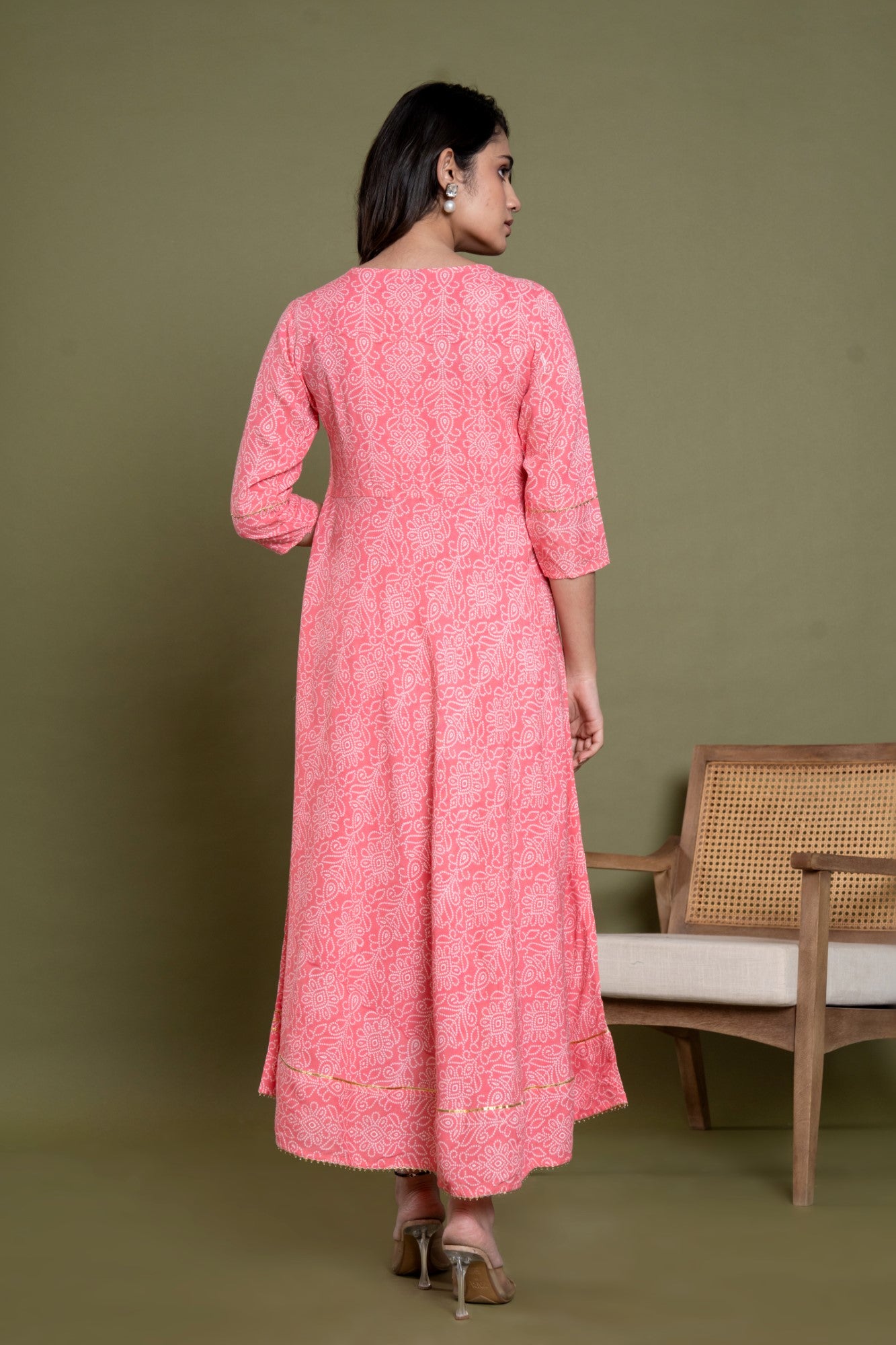 Peach Cotton Blend Printed Anarkali Kurta -1051