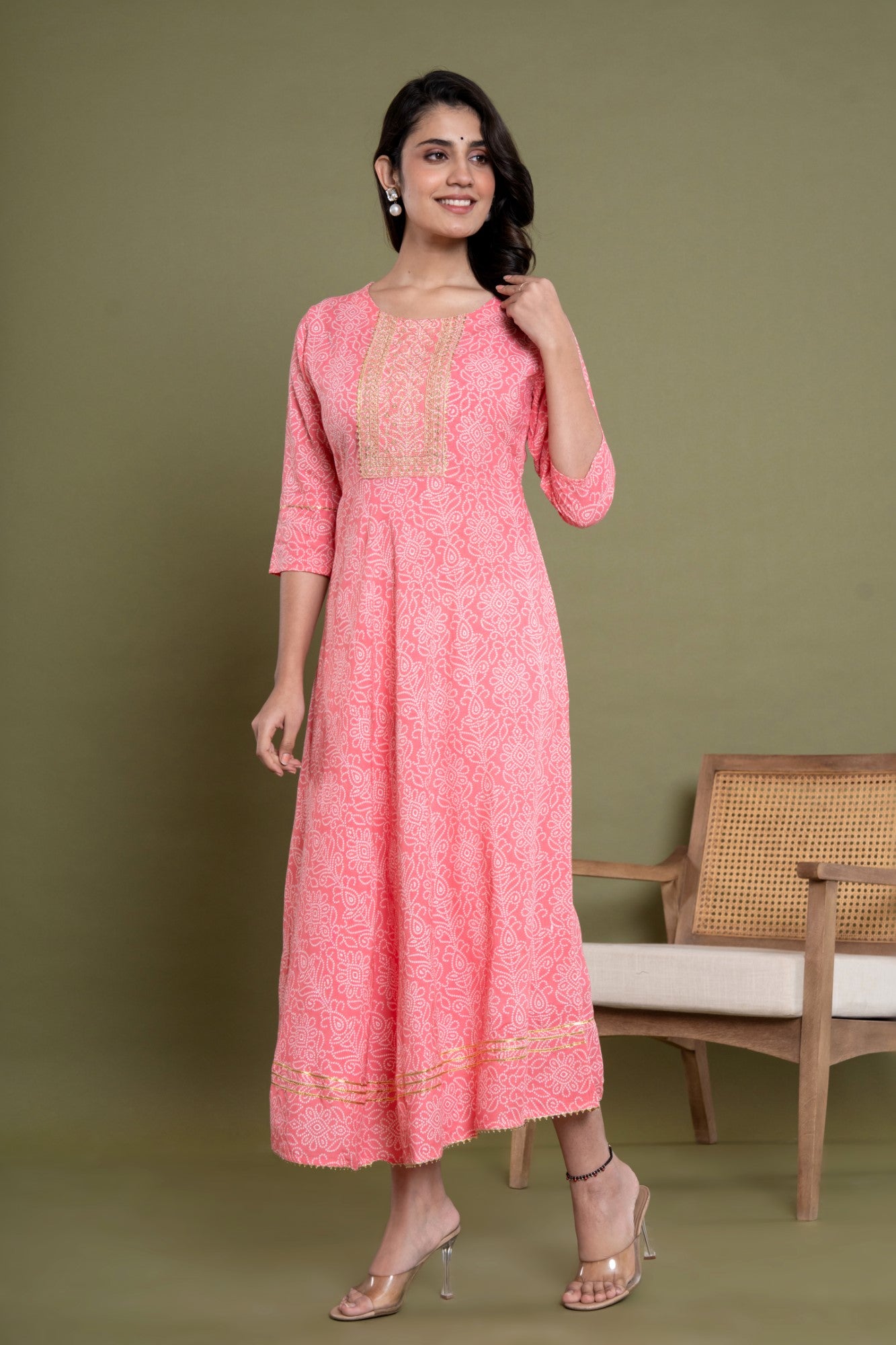 Peach Cotton Blend Printed Anarkali Kurta -1051