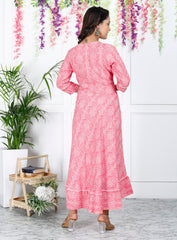 Peach Cotton Blend Printed Anarkali Kurta -1098