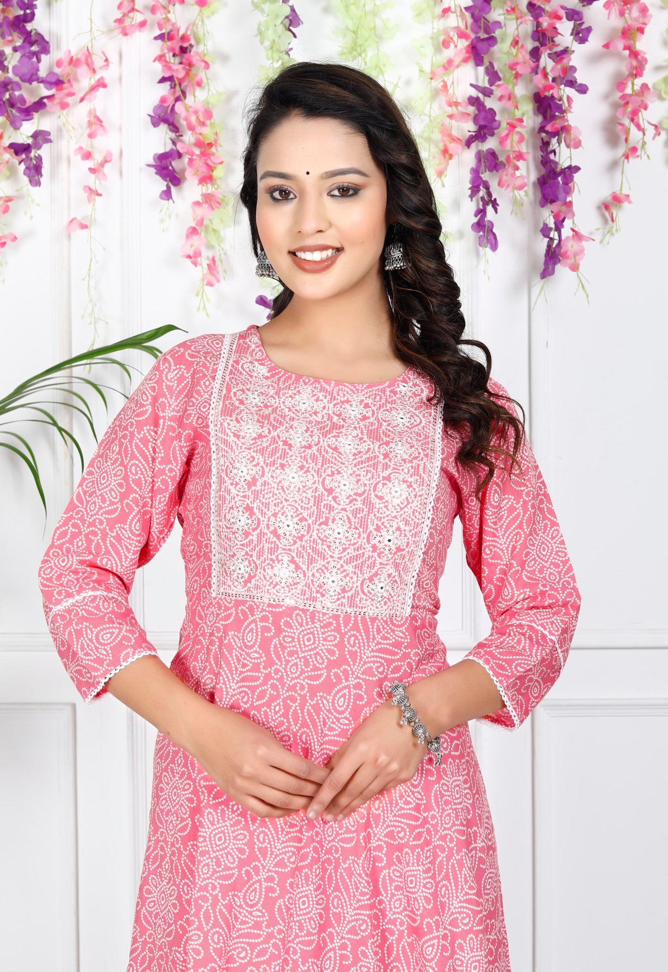 Peach Cotton Blend Printed Anarkali Kurta -1098