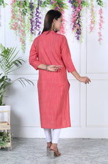 Pink Cotton Solid Print Straight Kurta