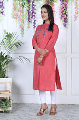 Pink Cotton Solid Print Straight Kurta