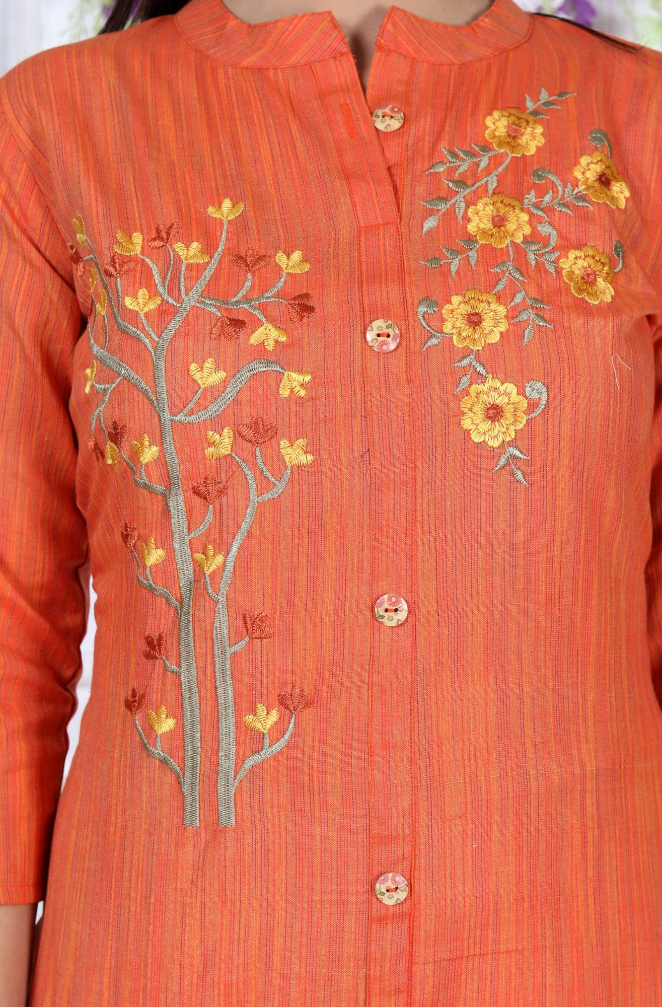 Orange Cotton Solid Print Straight Kurta-1114