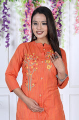 Orange Cotton Solid Print Straight Kurta-1114