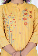 Yellow Cotton Solid Print Straight Kurta-1114