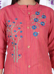 Pink Cotton Solid Print Straight Kurta