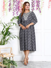 Black Cotton Blend Printed Anarkali Kurta-1123