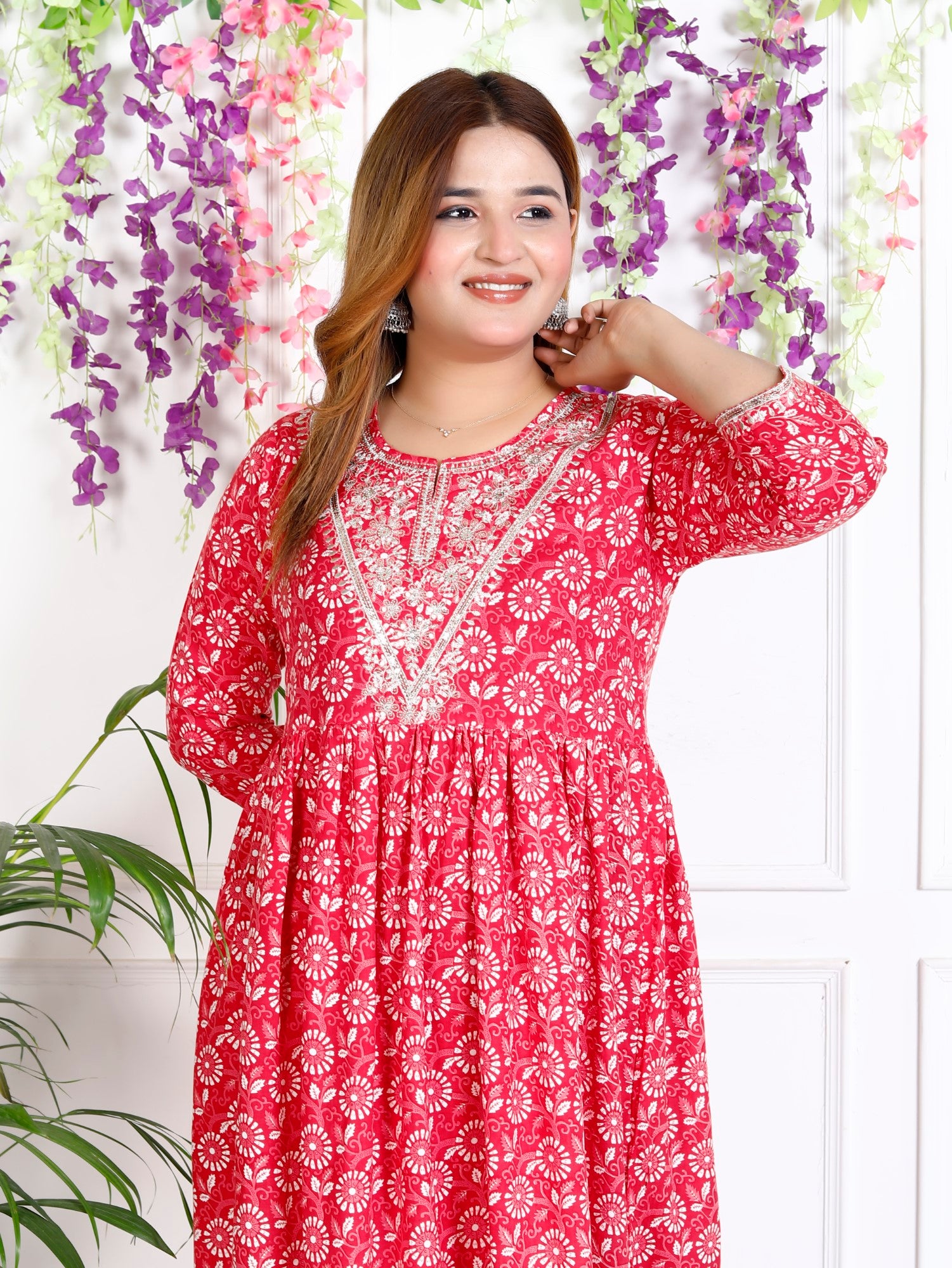 Pink Cotton Blend Printed Anarkali Kurta