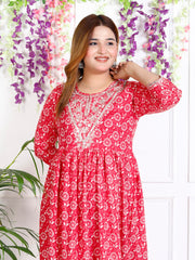 Pink Cotton Blend Printed Anarkali Kurta