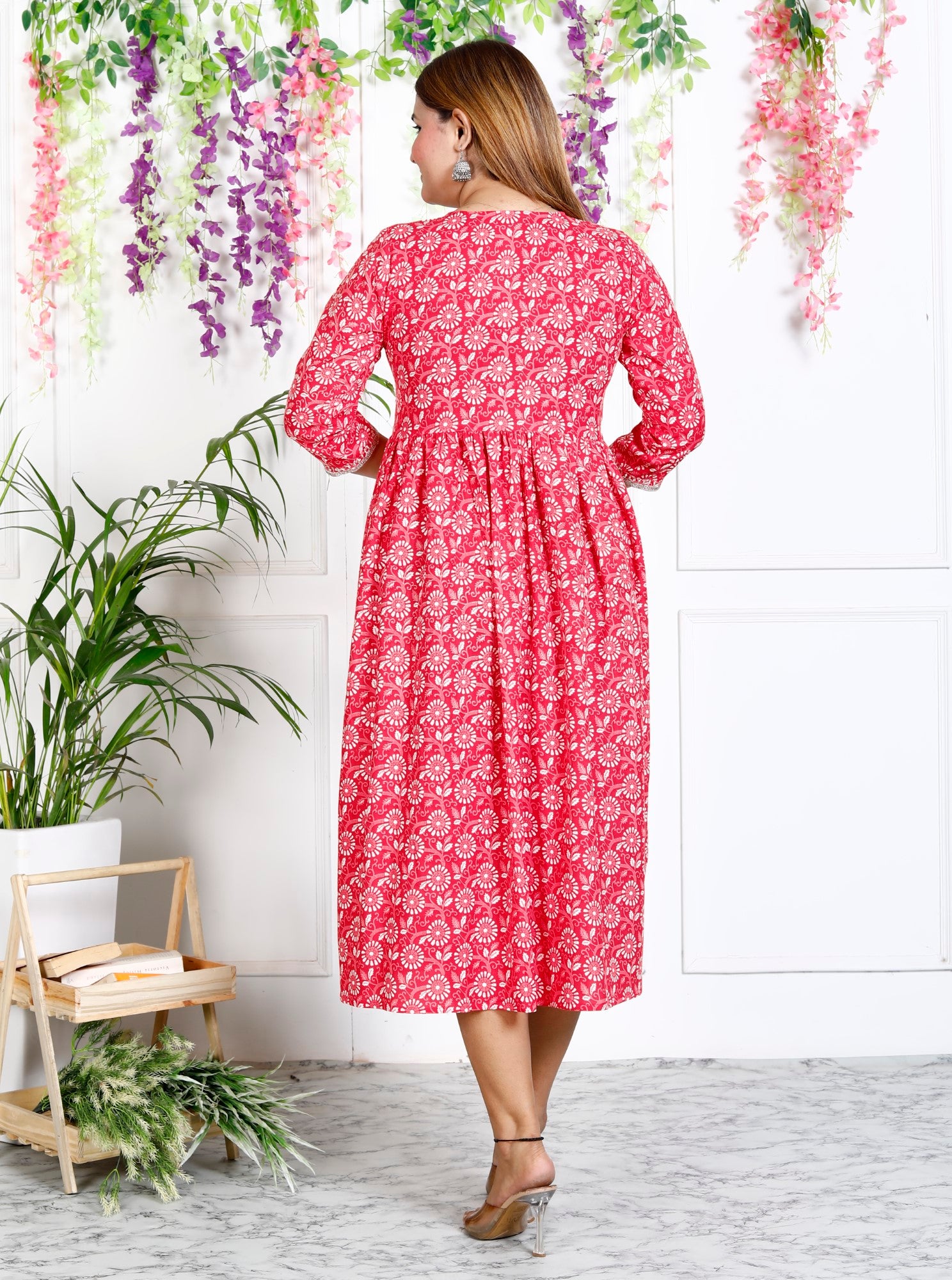 Pink Cotton Blend Printed Anarkali Kurta