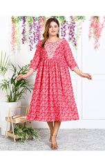 Pink Cotton Blend Printed Anarkali Kurta