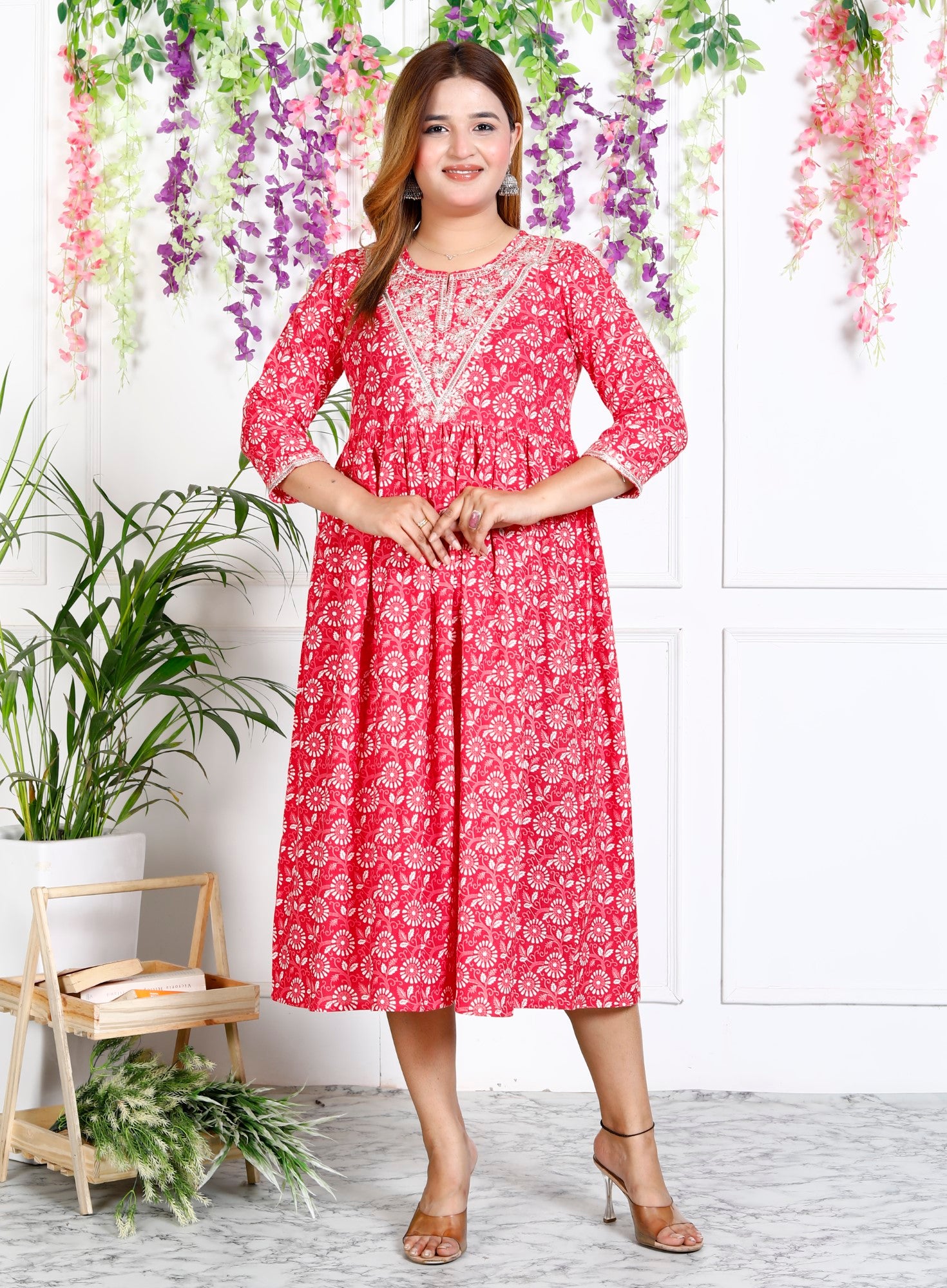 Pink Cotton Blend Printed Anarkali Kurta