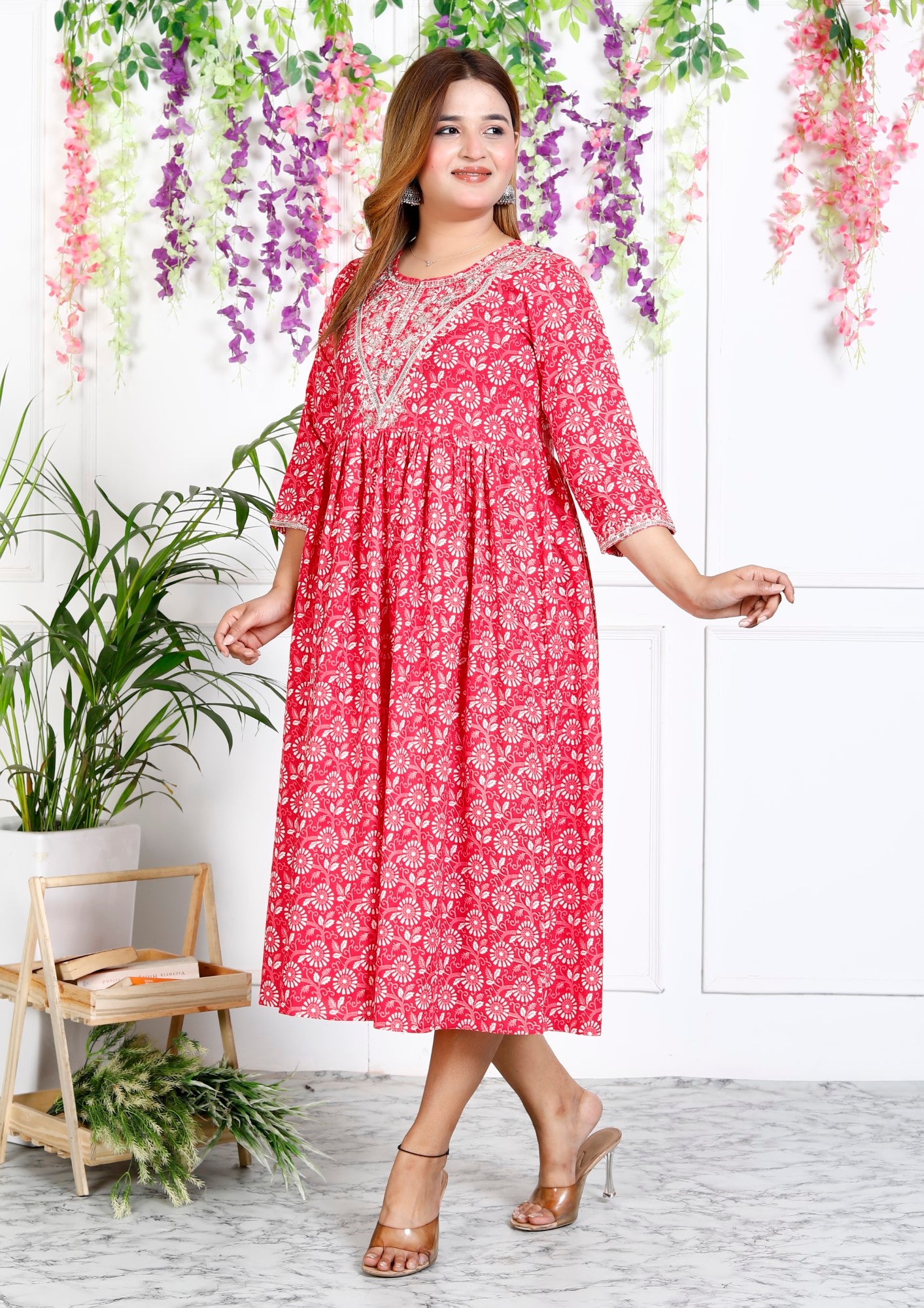 Pink Cotton Blend Printed Anarkali Kurta