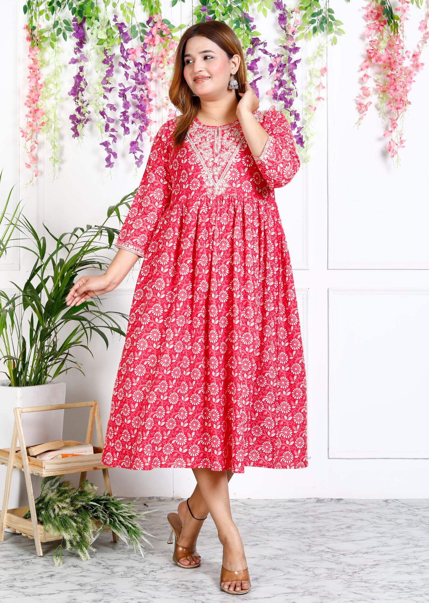 Pink Cotton Blend Printed Anarkali Kurta