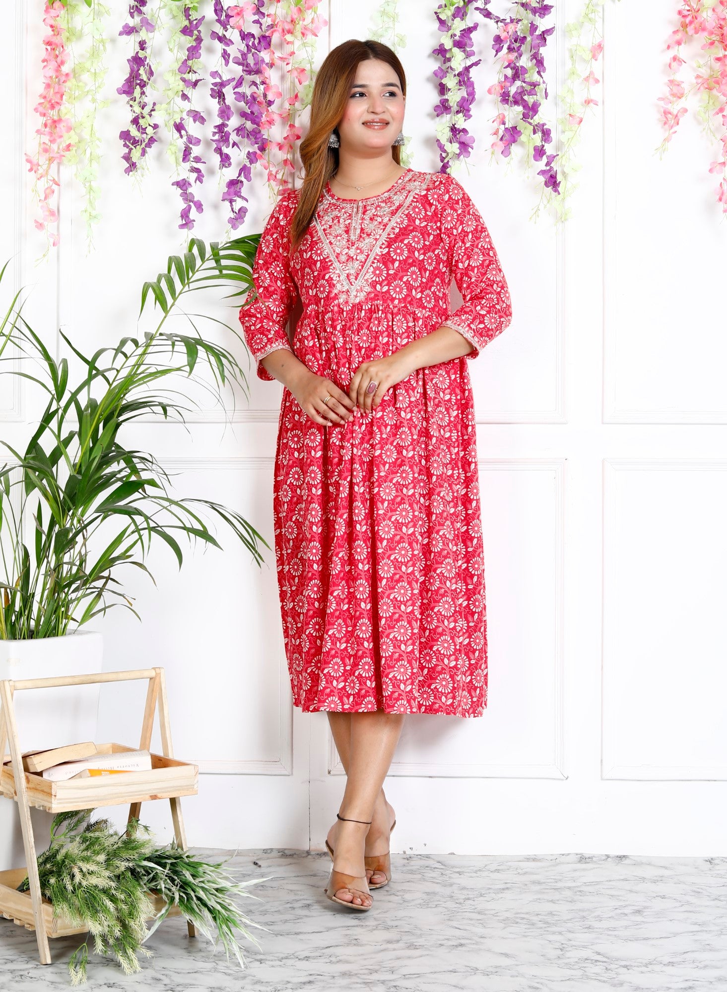 Pink Cotton Blend Printed Anarkali Kurta